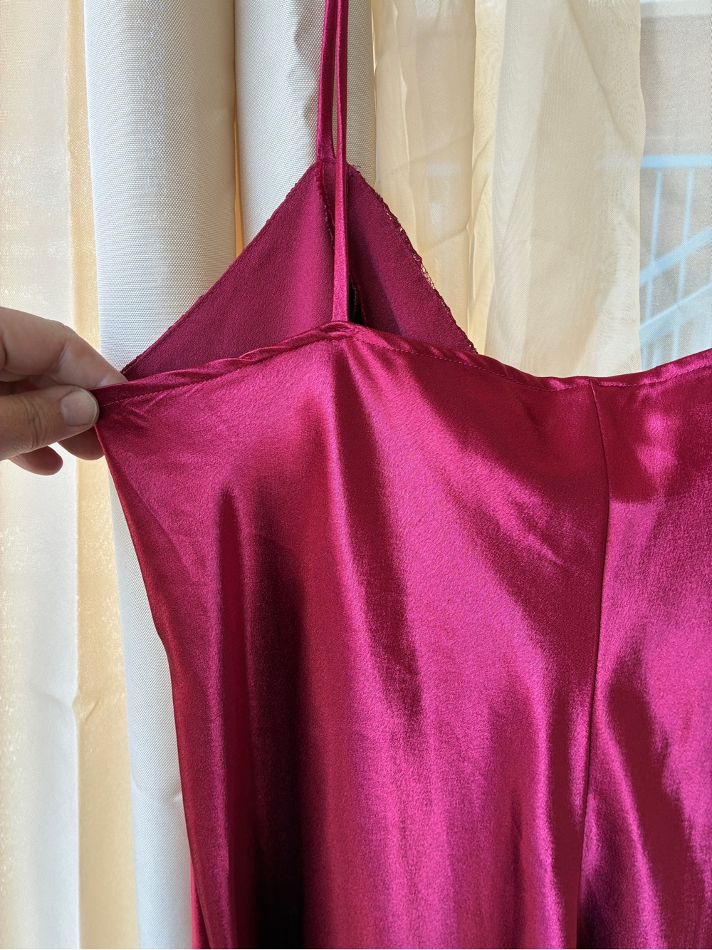Vintage Handmade Large Red Satin Maxi Slip Dress - Picture 5 of 12